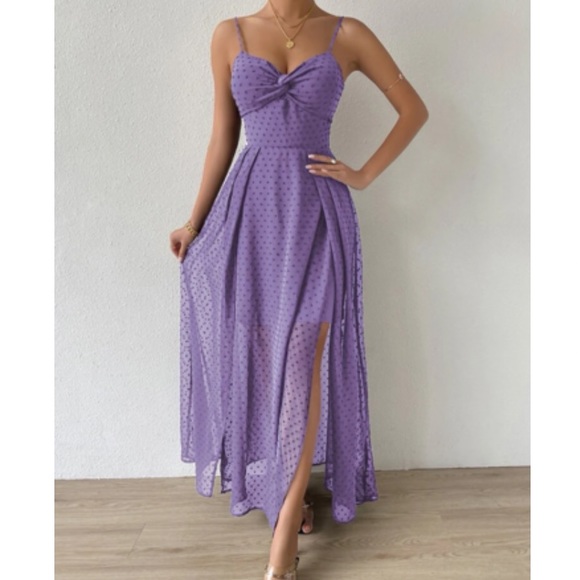 Dresses & Skirts - Luxe Swiss dot front tie backless wrap cami maxi dress